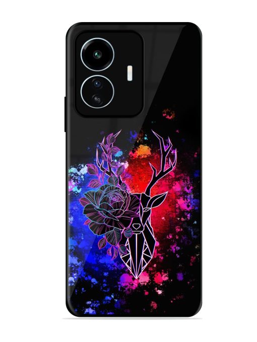 Floral Deer Art Glossy Metal Phone Cover for Iqoo Z6 Lite