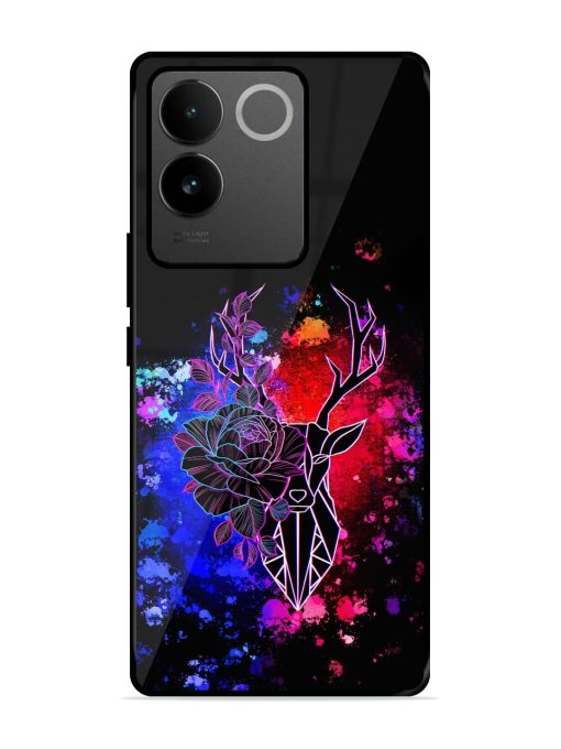 Floral Deer Art Glossy Metal Phone Cover for Iqoo Z7 Pro (5G)