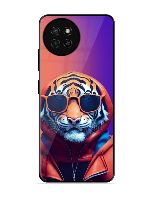 Tiger Animation Glossy Metal Phone Cover for Itel S23 Zapvi