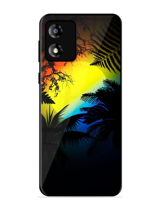 Colorful Sunset With Palm Trees Glossy Metal Phone Cover for Motorola Moto E13 Zapvi