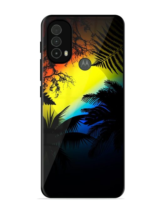 Colorful Sunset With Palm Trees Glossy Metal Phone Cover for Motorola Moto E40 Zapvi