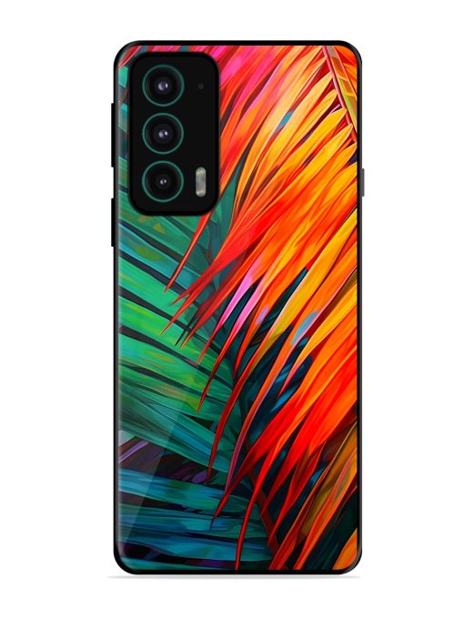 Painted Tropical Leaves Glossy Metal Phone Cover for Motorola Moto Edge 20 Zapvi