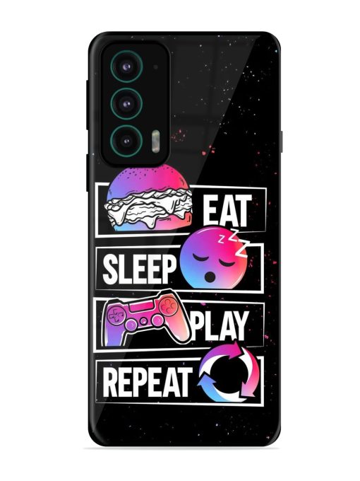 Eat Sleep Play Repeat Glossy Metal Phone Cover for Motorola Moto Edge 20 Zapvi