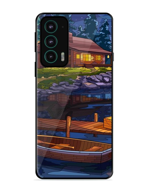 Village Night Scene Glossy Metal Phone Cover for Motorola Moto Edge 20 Zapvi