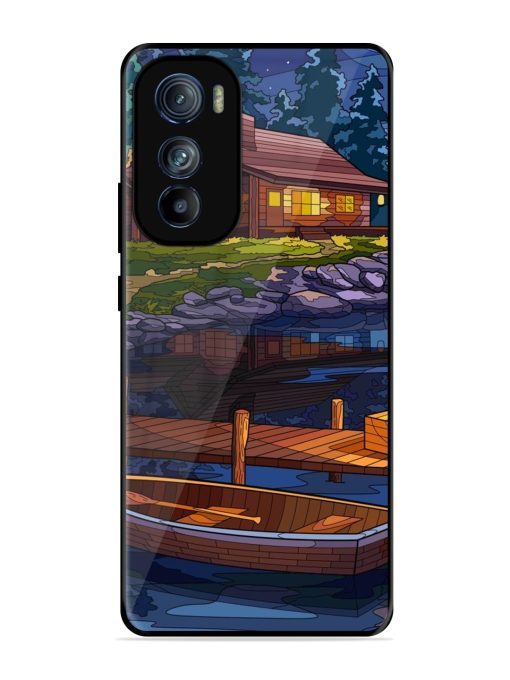 Village Night Scene Glossy Metal Phone Cover for Motorola Moto Edge 30 Zapvi