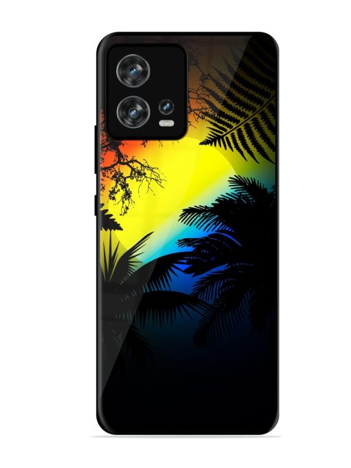 Colorful Sunset With Palm Trees Glossy Metal Phone Cover for Motorola Moto Edge 30 Fusion Zapvi