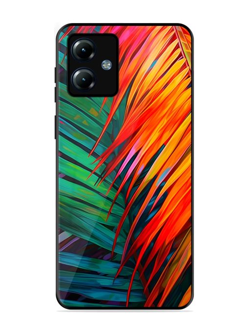 Painted Tropical Leaves Glossy Metal Phone Cover for Motorola Moto G14 Zapvi