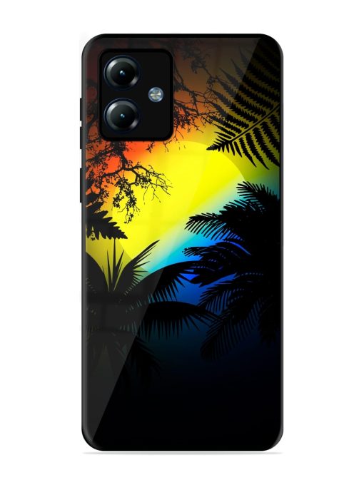 Colorful Sunset With Palm Trees Glossy Metal Phone Cover for Motorola Moto G14 Zapvi