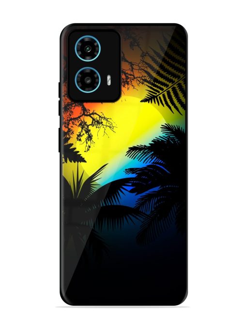 Colorful Sunset With Palm Trees Glossy Metal Phone Cover for Motorola Moto G34 (5G) Zapvi