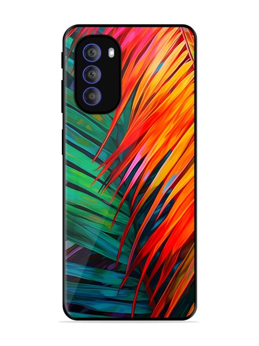 Painted Tropical Leaves Glossy Metal Phone Cover for Motorola Moto G51 (5G) Zapvi