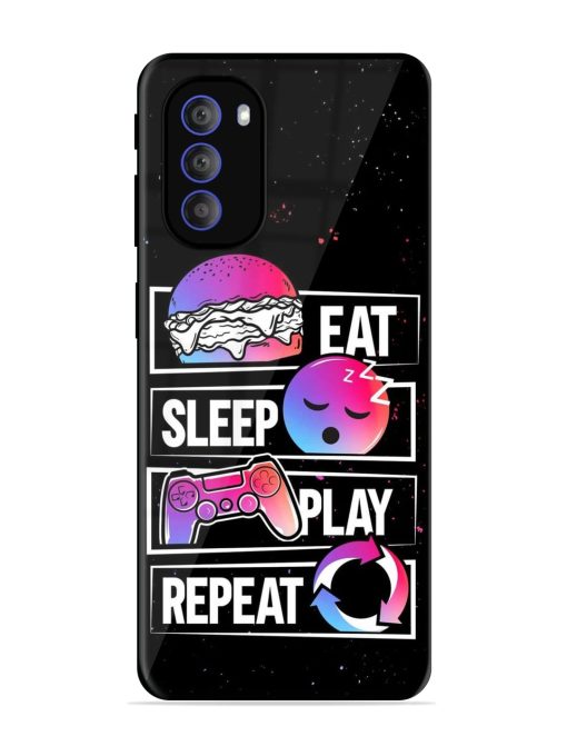 Eat Sleep Play Repeat Glossy Metal Phone Cover for Motorola Moto G51 (5G)