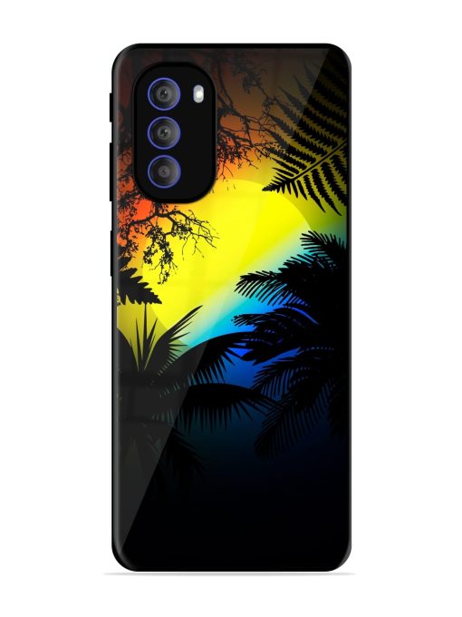 Colorful Sunset With Palm Trees Glossy Metal Phone Cover for Motorola Moto G51 (5G)