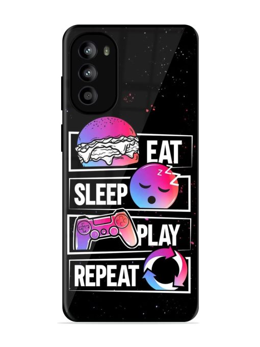 Eat Sleep Play Repeat Glossy Metal Phone Cover for Motorola Moto G52