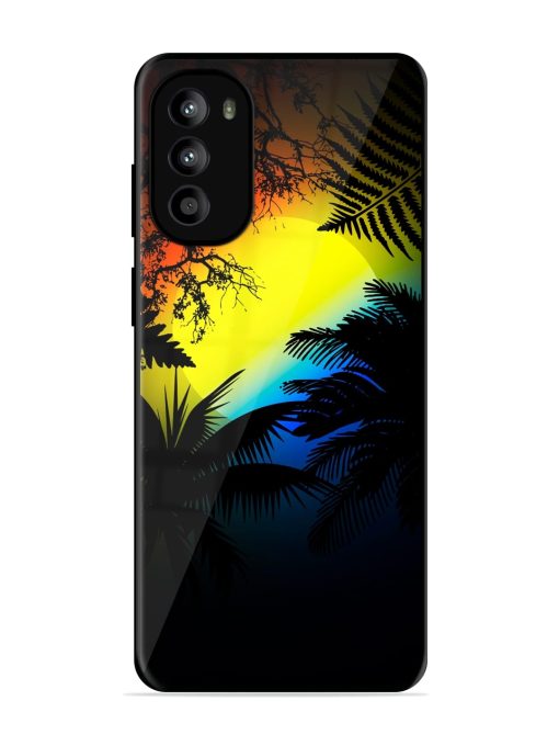 Colorful Sunset With Palm Trees Glossy Metal Phone Cover for Motorola Moto G52 Zapvi