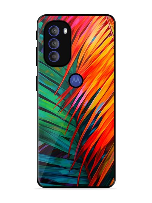 Painted Tropical Leaves Glossy Metal Phone Cover for Motorola Moto G71 (5G)