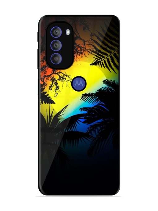 Colorful Sunset With Palm Trees Glossy Metal Phone Cover for Motorola Moto G71 (5G) Zapvi