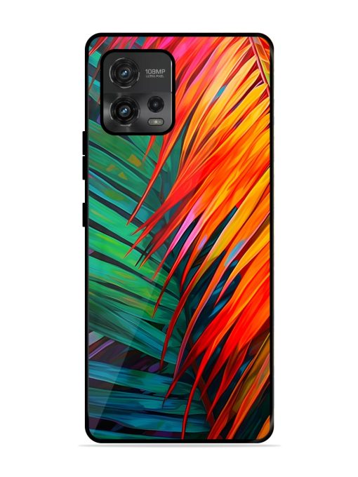 Painted Tropical Leaves Glossy Metal Phone Cover for Motorola Moto G72 Zapvi