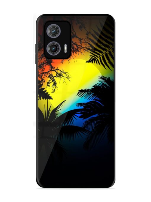 Colorful Sunset With Palm Trees Glossy Metal Phone Cover for Motorola Moto G73 (5G)