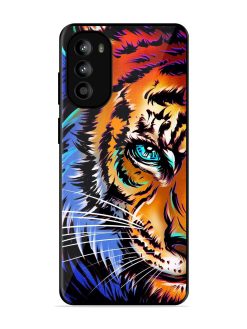 Colorful Lion Art Glossy Metal Phone Cover for Motorola Moto G82 (5G)