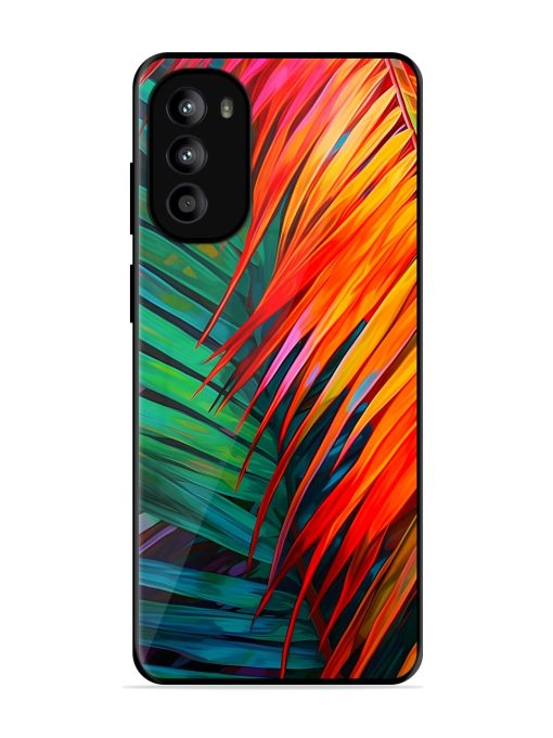 Painted Tropical Leaves Glossy Metal Phone Cover for Motorola Moto G82 (5G)