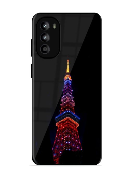 Eiffel Tower Night View Glossy Metal Phone Cover for Motorola Moto G82 (5G)