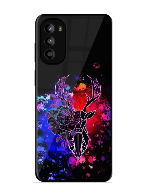 Floral Deer Art Glossy Metal Phone Cover for Motorola Moto G82 (5G)