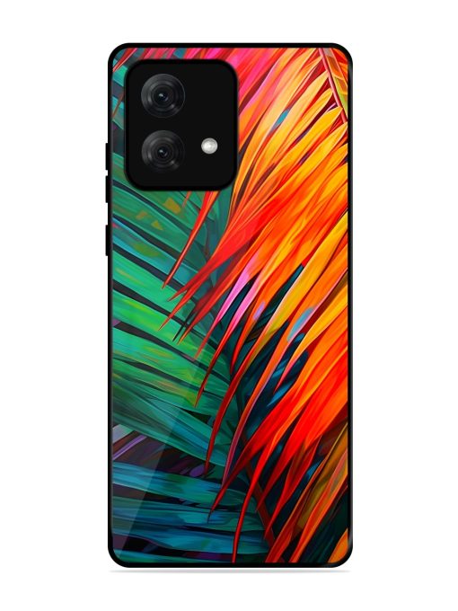 Painted Tropical Leaves Glossy Metal Phone Cover for Motorola Moto G84 (5G) Zapvi