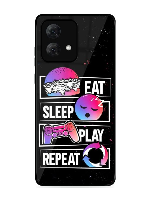 Eat Sleep Play Repeat Glossy Metal Phone Cover for Motorola Moto G84 (5G)