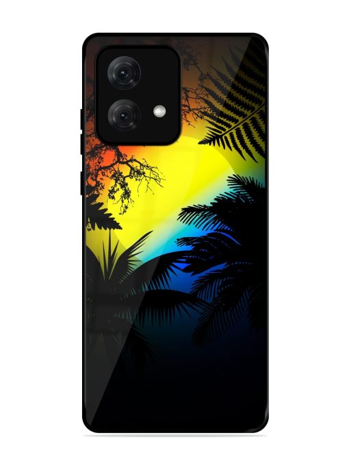 Colorful Sunset With Palm Trees Glossy Metal Phone Cover for Motorola Moto G84 (5G) Zapvi