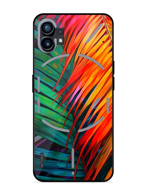 Painted Tropical Leaves Glossy Metal Phone Cover for Nothing Phone 1 Zapvi