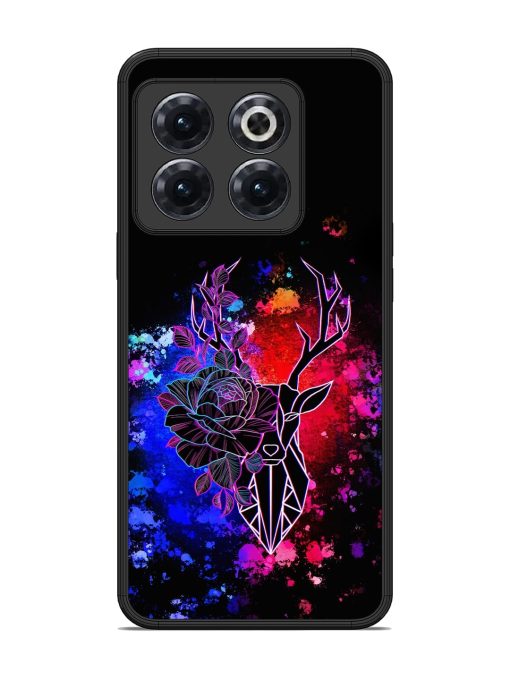 Floral Deer Art Glossy Metal Phone Cover for Oneplus 10T (5G)