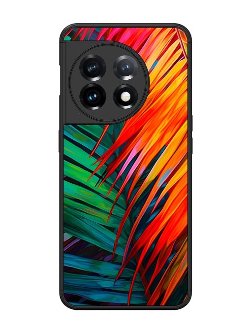 Painted Tropical Leaves Glossy Metal Phone Cover for Oneplus 11 (5G)