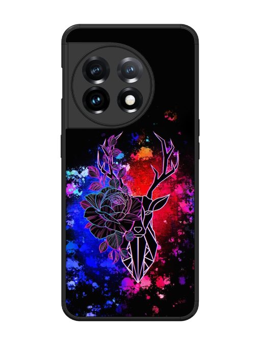 Floral Deer Art Glossy Metal Phone Cover for Oneplus 11 (5G)