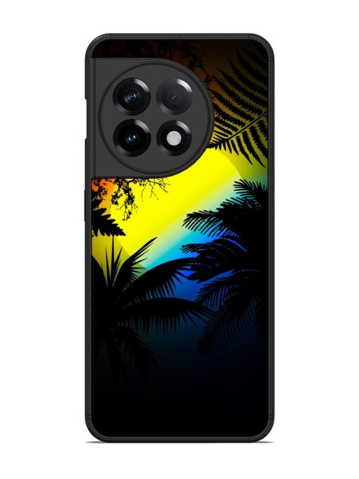 Colorful Sunset With Palm Trees Glossy Metal Phone Cover for Oneplus 11R (5G) Zapvi