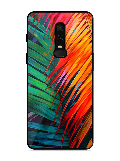 Painted Tropical Leaves Glossy Metal Phone Cover for Oneplus 6