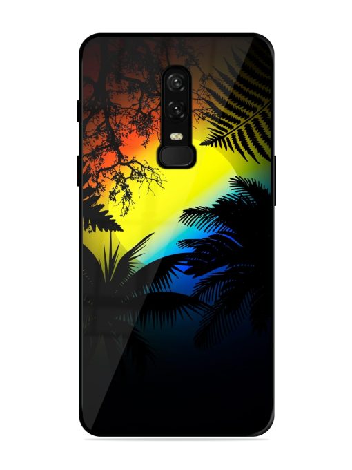 Colorful Sunset With Palm Trees Glossy Metal Phone Cover for Oneplus 6