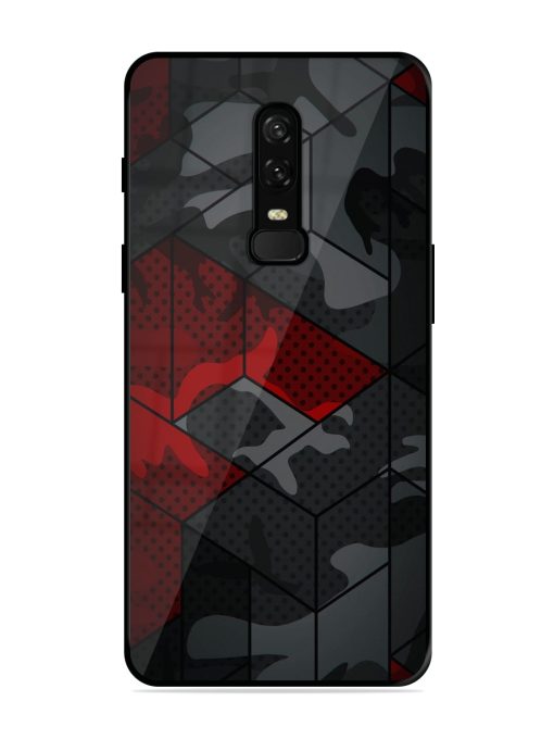 Red And Grey Pattern Glossy Metal Phone Cover for Oneplus 6 Zapvi