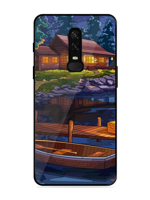 Village Night Scene Glossy Metal Phone Cover for Oneplus 6