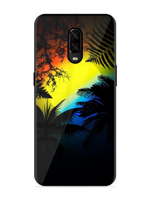 Colorful Sunset With Palm Trees Glossy Metal Phone Cover for Oneplus 6T Zapvi