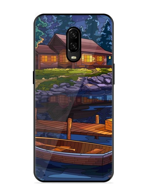 Village Night Scene Glossy Metal Phone Cover for Oneplus 6T Zapvi