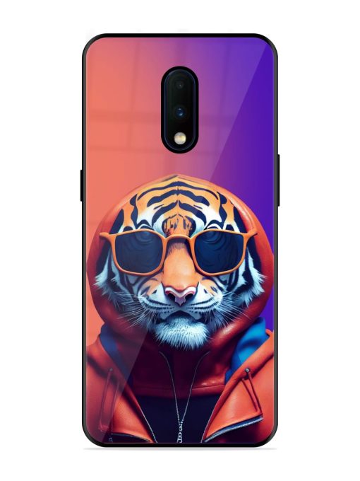 Tiger Animation Glossy Metal Phone Cover for Oneplus 7 Zapvi