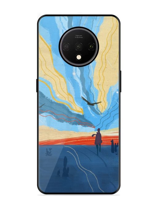 Minimal Abstract Landscape Glossy Metal Phone Cover for Oneplus 7T Zapvi