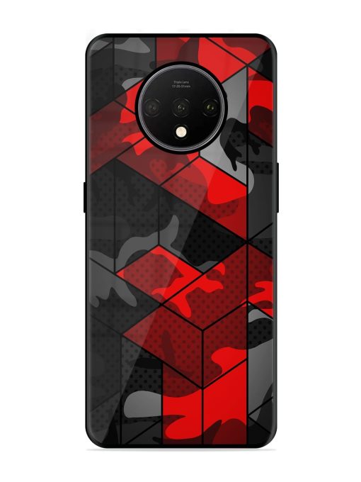 Royal Red Camouflage Pattern Glossy Metal Phone Cover for Oneplus 7T Zapvi