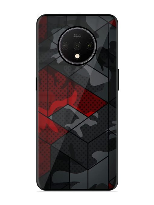 Red And Grey Pattern Glossy Metal Phone Cover for Oneplus 7T Zapvi