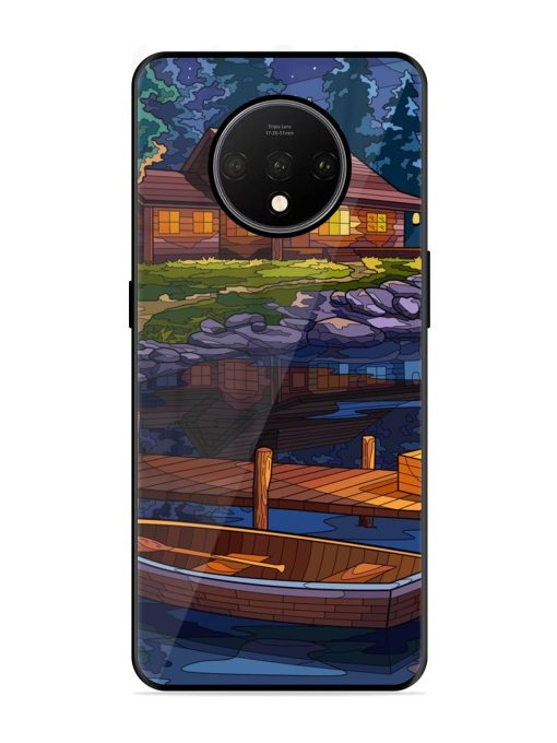 Village Night Scene Glossy Metal Phone Cover for Oneplus 7T Zapvi