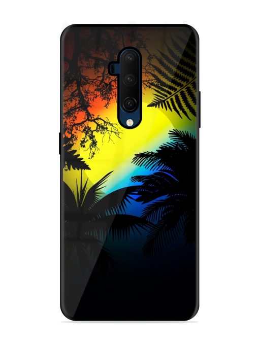 Colorful Sunset With Palm Trees Glossy Metal Phone Cover for Oneplus 7T Pro