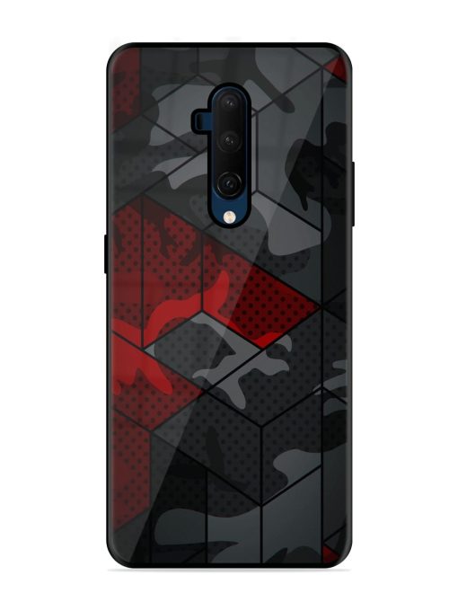 Red And Grey Pattern Glossy Metal Phone Cover for Oneplus 7T Pro Zapvi