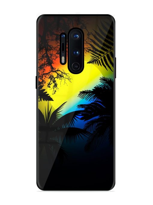 Colorful Sunset With Palm Trees Glossy Metal Phone Cover for Oneplus 8 Pro Zapvi