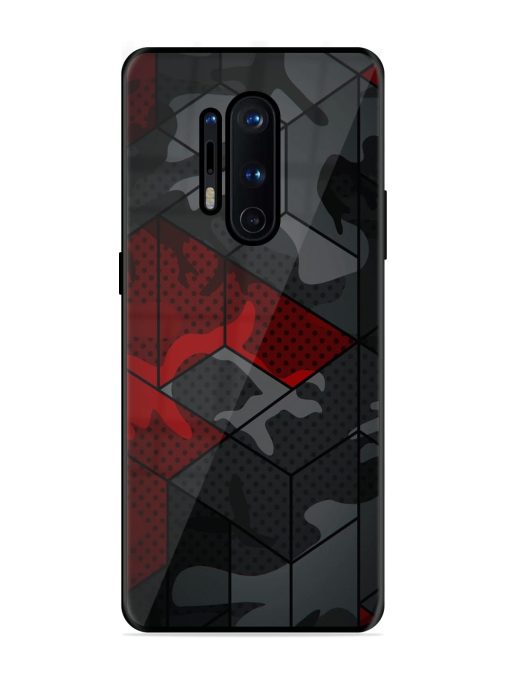 Red And Grey Pattern Glossy Metal Phone Cover for Oneplus 8 Pro Zapvi