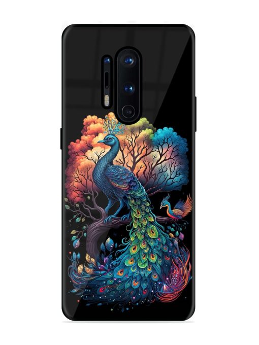 Peacock Tree Art Glossy Metal Phone Cover for Oneplus 8 Pro Zapvi